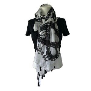 Mark & Hall Art Deco Symmetrical Balance Sheer Tassel Corners Scarf Shawl